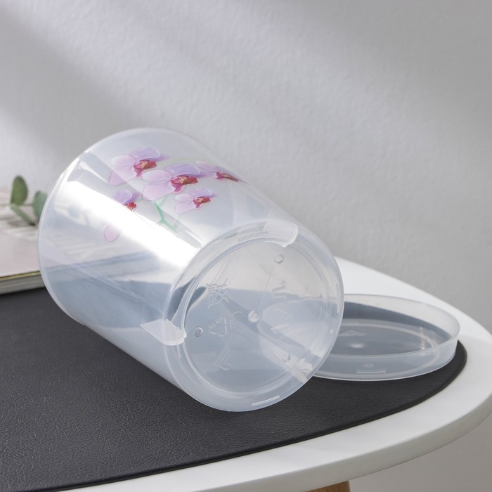 Горшок для орхидей с поддоном, 1.2 л, пластиковый, прозрачный, МИКС