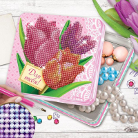 Алмазная мозаика с частичным заполнением на шкатулке &laquo;Тюльпаны&raquo;, 14 х 14 см