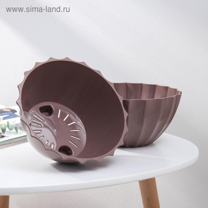 Кашпо для цветов с автополивом &laquo;Ракушка&raquo;, 2,4 л, d=22см, h=10,5 см, цвет мокко