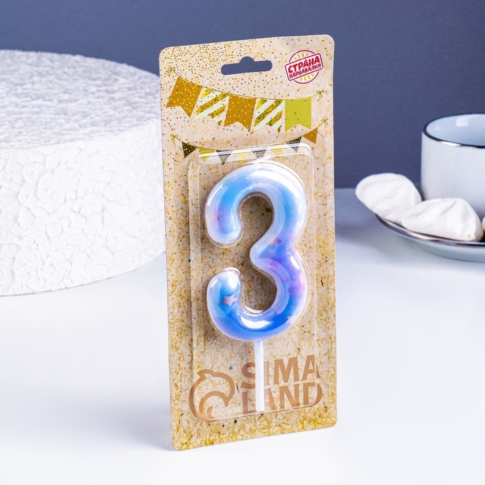 Свеча в торт на шпажке Свеча в торт на шпажке "Звездопад", цифра 3, 9 см, ГИГАНТ