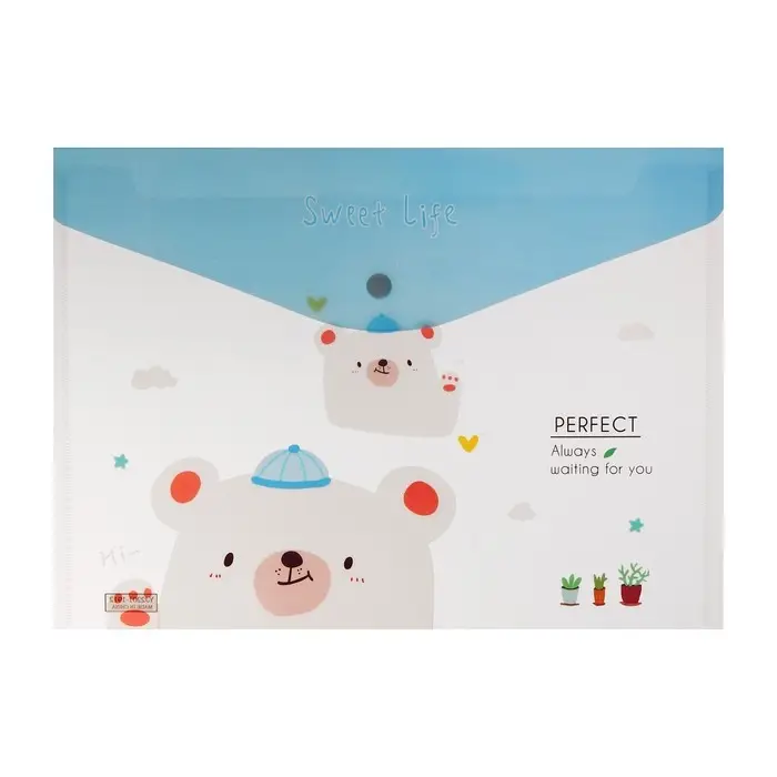 Папка-конверт на кнопке, А4, 180 мкм, "Зверьки", МИКС