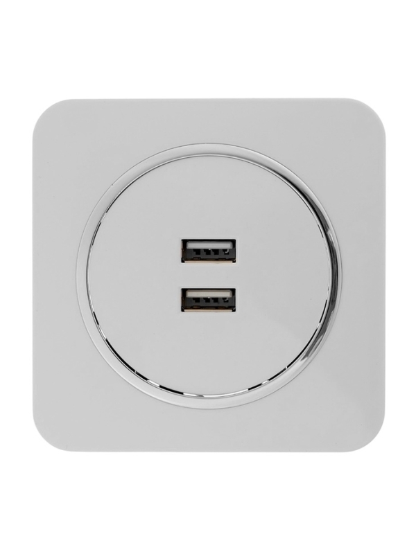 Розетка с 2 USB-A разъёмами, 2.1А, 5В, серия Розетка с 2 USB-A разъёмами, 2.1А, 5В, серия "Circular", 10 А, скрытая, серебристая рамка