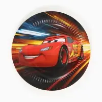 Посуда одноразовая бумажная на 10 персон: стаканы, тарелки, скатерть, Машинки