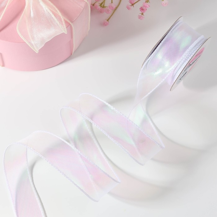 Лента капроновая &laquo;Волна&raquo;, с радужным переливом, 38 мм, 9,1 &plusmn; 0,5 м, цвет белый