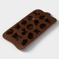 Форма для конфет и шоколада Доляна &laquo;Счастье есть&raquo;, силикон, 21&times;11&times;1,5 см, 15 ячеек, цвет коричневый