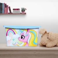 Ящик для игрушек с крышкой, «Радужные единорожки», объём 30 л, цвет светло-голубой Ящик для игрушек с крышкой, «Радужные единорожки», объём 30 л, цвет светло-голубой