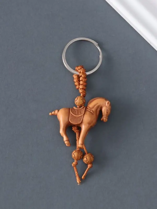 Брелок пластик, текстиль "Конь" под дерево 3,7х4,3х1,2 см