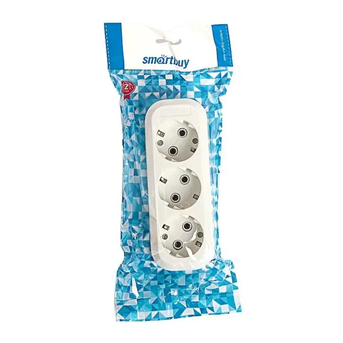 Колодка Smartbuy, 3 розетки, 16 А, 3500 Вт, с з/к, белая