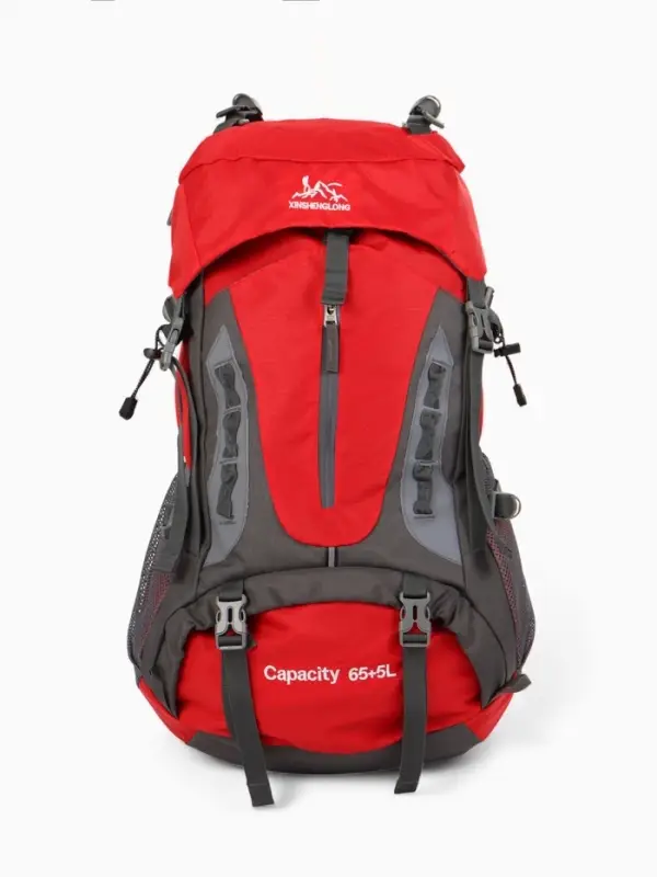 Рюкзак тур 65+5л, 30*20*53, отдел на шнурке, 5нар+2вн кармана, цвет красный