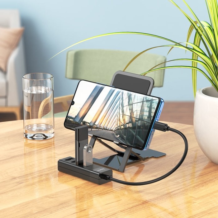 Адаптер Hoco HB25, 4 в 1, Type-C to USB3.0/USB2.0*3, длина кабеля 30 см, чёрный Адаптер Hoco HB25, 4 в 1, Type-C to USB3.0/USB2.0*3, длина кабеля 30 см, чёрный