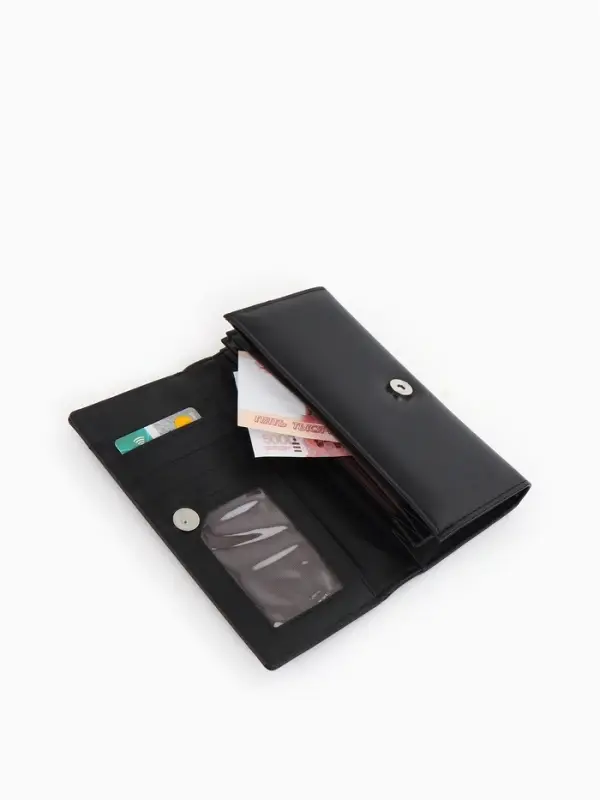 Кошелек жен 06-01-01 Июнь2523, 19*3*10 см, 3 отд+отд/молн, д/карт, д/монет, на магните черн   109097