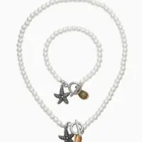 Набор 2 пред-та: бусы.браслет "Жемчуг", звезда, цвет белый в серебре L=18/42см №6