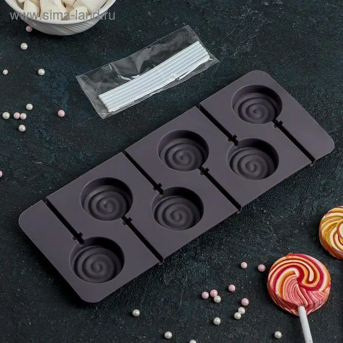 Форма для леденцов Доляна &laquo;Леденец&raquo;, силикон, 9.5&times;24 см, 6 ячеек (8.2&times;3.9 см), с палочками, МИКС