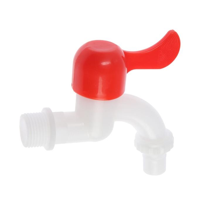 Кран водоразборный со штуцером ZEIN Z2198, 1/2 Кран водоразборный со штуцером ZEIN Z2198, 1/2", плоская красная ручка, PP, кран-букса,белый