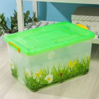 Контейнер для хранения с крышкой &laquo;Hide box. Трава&raquo;, 50 л, 60&times;38&times;31 см, на колёсиках, МИКС