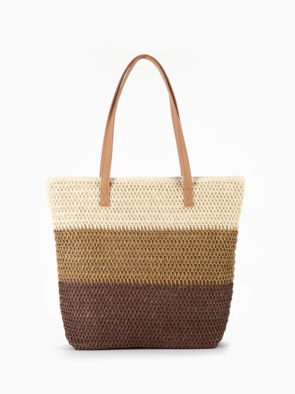 Сумка пляжная Полосы, 47*12*35, отд на молнии, подкладка, беж/коричневый Сумка пляжная Полосы, 47*12*35, отд на молнии, подкладка, беж/коричневый