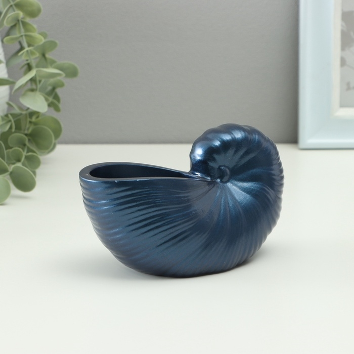 Гипсовая ваза декоративная настольная &laquo;Ракушка&raquo;, для цветов, сухоцветов, 8&times;13х7см, тёмно-синий