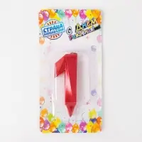 Свеча в торт &laquo;Грань&raquo;, цифра 1, красный металлик, 6.5 см