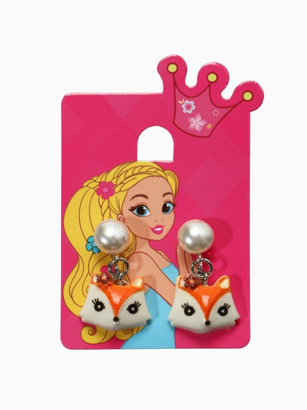 Серьги-клипсы детские "Выбражулька" лиса с жемчужиной, цветные