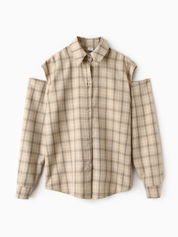 Рубашка женская MINAKU: Casual Collection цвет бежевый в клетку, р-р 52