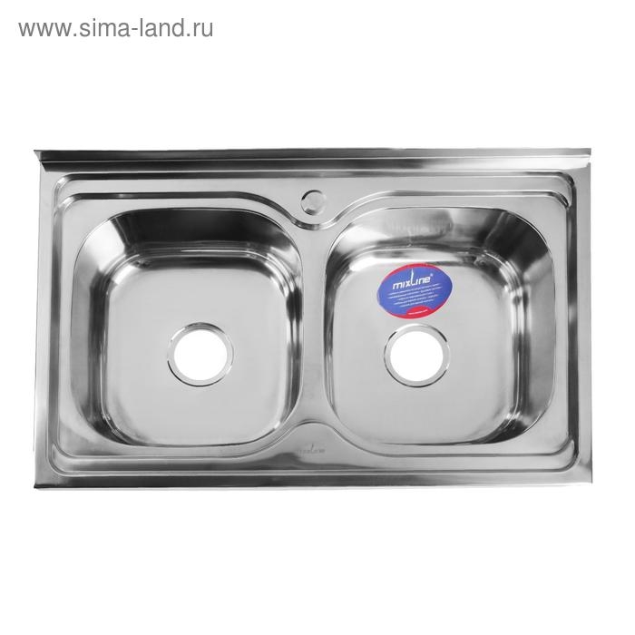 Мойка кухонная MIXLINE 530528, накладная, двойная, 0.6 мм, 80х50х18 см, 3 1/2 Мойка кухонная MIXLINE 530528, накладная, двойная, 0.6 мм, 80х50х18 см, 3 1/2", с сифоном