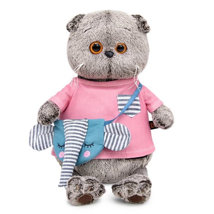 Мягкая игрушка "Басик в футболке и с сумочкой - слоником", 19 см Ks22-172