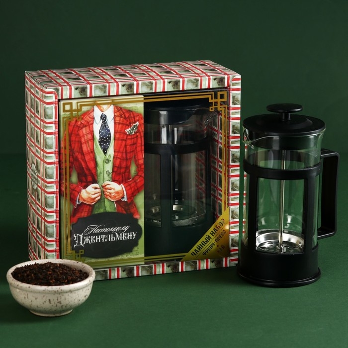 Набор &laquo;Настоящему джентельмену&raquo;: чай чёрный со вкусом лимона 100 г., френч-пресс