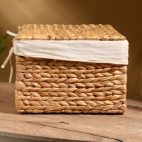 Корзинка прямоугольная с крышкой и тканевым подкладом, 44х30х20 см, водный гиацинт