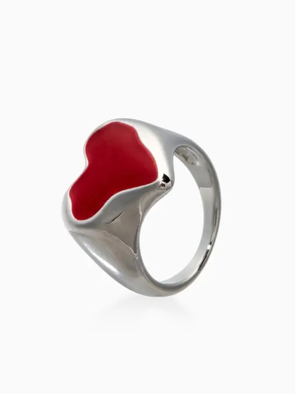 Кольцо "Сердце" корейский стиль, размер 17, цвет бордовый в серебре