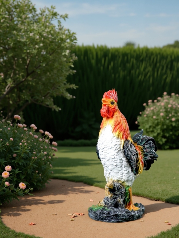 Садовая фигура из полистоуна &laquo;Петух на камне&raquo;, 42&times;32&times;13 см