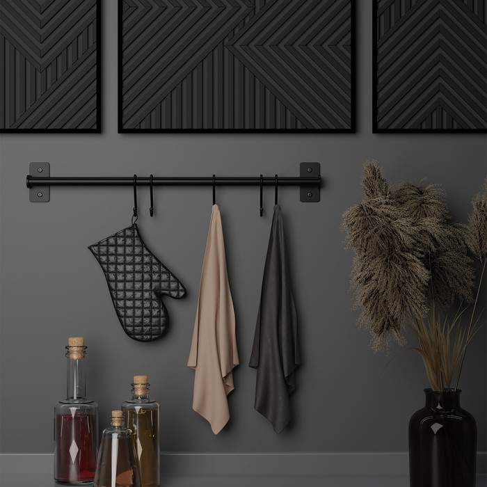 Рейлинговая система для кухни, 57 см, 5 крючков, цвет чёрный Рейлинговая система для кухни, 57 см, 5 крючков, цвет чёрный