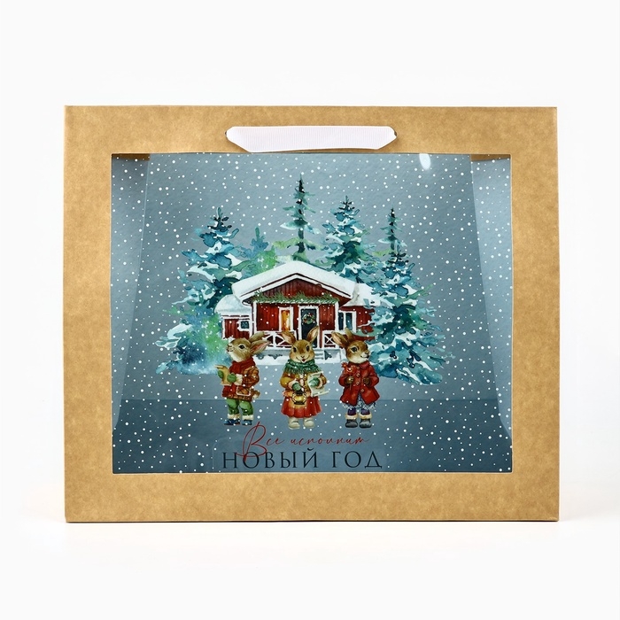 Пакет подарочный новогодний крафтовый с пластиковым окном &laquo;Загадай желание&raquo;, 31 х 26 х 11 см