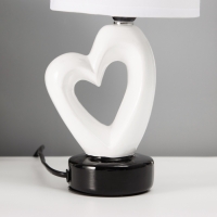 Настольная лампа с абажуром RISALUX &laquo;Сердце&raquo;, Е14, 40 Вт, белый/чёрный, фигурное основание, 13&times;13&times;29 см