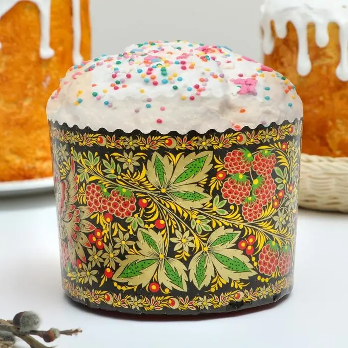 Форма бумажная для кулича Деко-про &laquo;Хохлома&raquo;, 13.4&times;10 см, МИКС