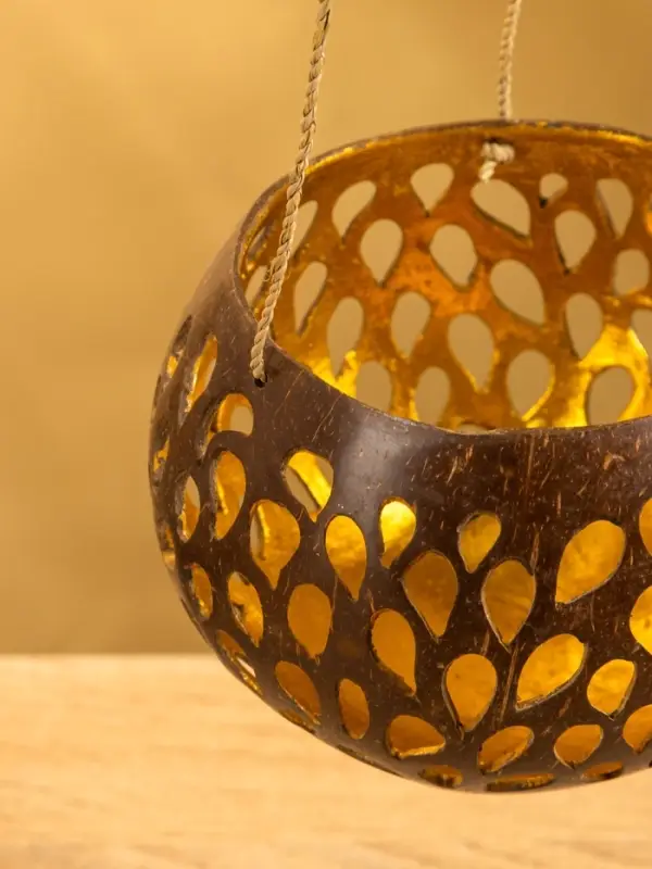 Подсвечник подвесной из кокоса, 12-14 см, коричневый