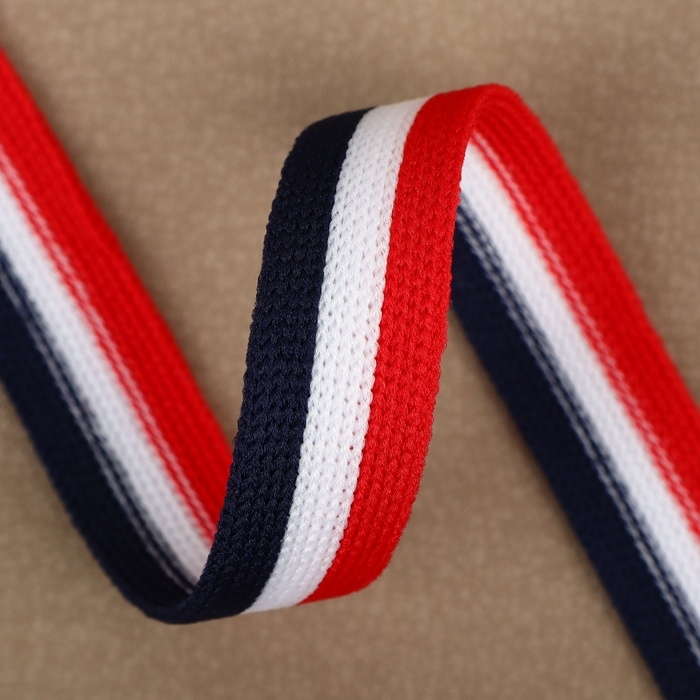 Тесьма трикотажная лампас 15 мм, 9,1 &plusmn; 0,5 м, цвет синий/белый/красный
