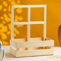 Кашпо деревянное 24,5&times;13,5&times;9/30 см "Букет под окном", с ручкой, натуральный