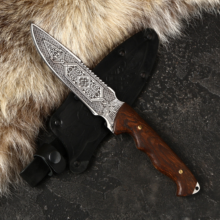 Нож кавказский, туристический "Викинг" с ножнами, сталь - 40х13, вощеный орех, 14.5 см