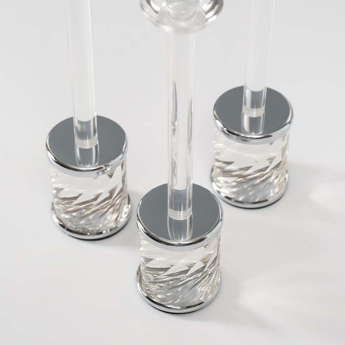 Подсвечник металл, акрил "Вихрь" d=2,2 см, набор 3 шт h=25,5 см, 23,5 см, 21 см