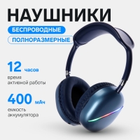 Наушники AKZ MAX10, беспроводные, полноразмерные, микрофон, подсветка, синие Наушники AKZ MAX10, беспроводные, полноразмерные, микрофон, подсветка, синие