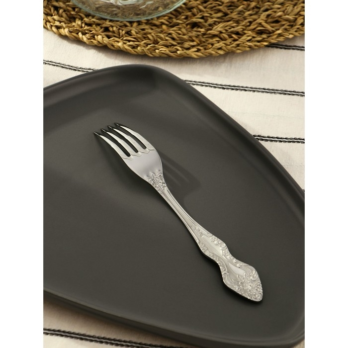 Вилка столовая &laquo;Тройка&raquo;, h=19,5, толщина 2 мм, художественная роспись, цвет серебряный