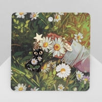 Серьги эмаль &laquo;Волшебство&raquo; кот и цветок, цветные в золоте