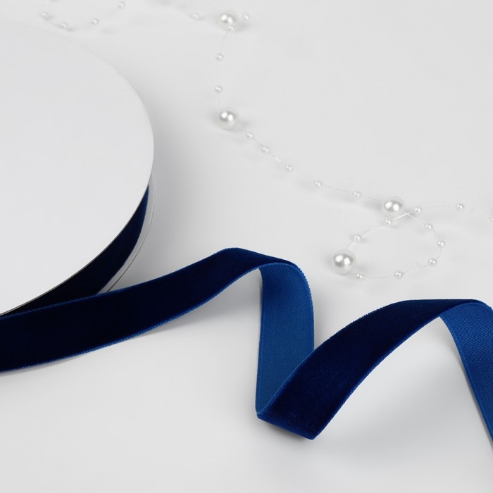 Лента бархатная, 15 мм, 18 ± 1 м, цвет синий №47 Лента бархатная, 15 мм, 18 ± 1 м, цвет синий №47