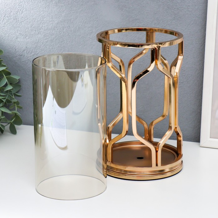 Подсвечник металл,  на 1 свечу "Соты" золото 12,5х12,5х20 см