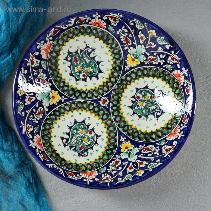 Ляган Риштанская Керамика "Узоры", 33 см, глубокий, синий