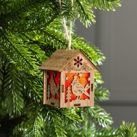 Ёлочная игрушка «Домик с птицей», от батареек, свечение тёплое белое Ёлочная игрушка «Домик с птицей», от батареек, свечение тёплое белое