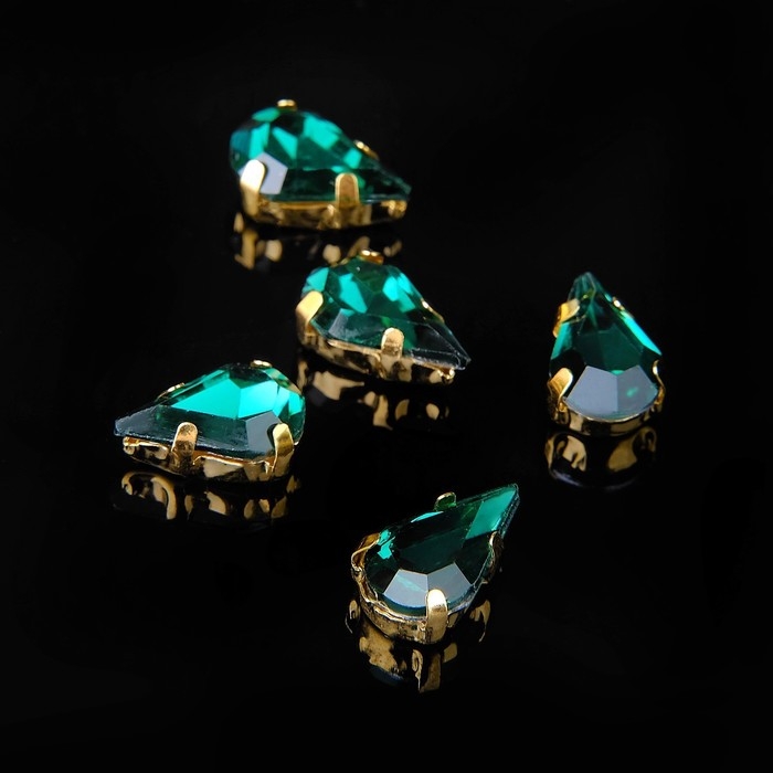 Стразы в цапах (набор 5 шт.), 6×10 мм, цвет изумрудный в золоте Стразы в цапах (набор 5 шт.), 6×10 мм, цвет изумрудный в золоте