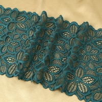 Кружевная эластичная ткань, 180 мм &times; 2,7 &plusmn; 0,5 м, цвет изумрудный