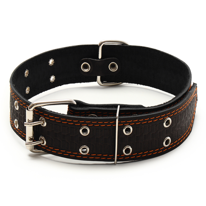 Ошейник кожаный тисненый однослойный, безразмерный, 74 х 4,5 см, ОШ 35-65 см, микс цветов
