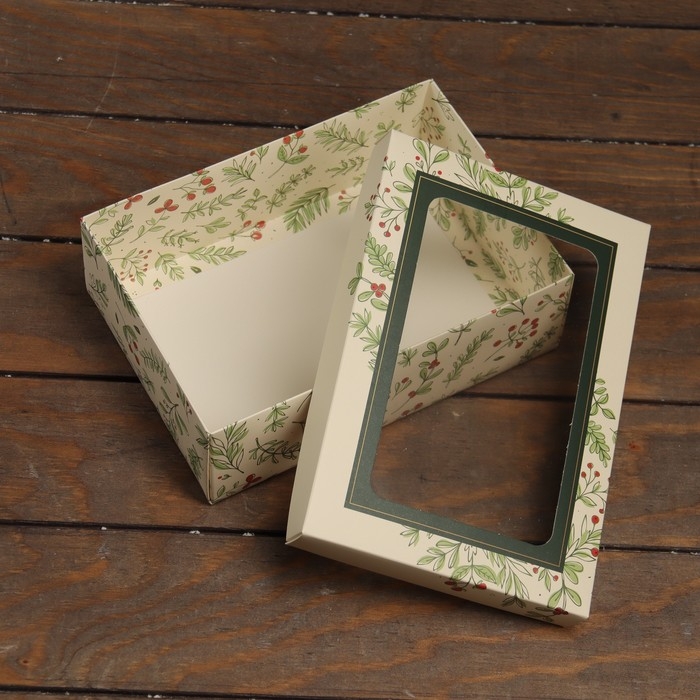 Новый год. Коробка подарочная новогодняя складная, крышка-дно, с окном Новый год. Коробка подарочная новогодняя складная, крышка-дно, с окном "Гроздья рябины" 24 х 17 х 8 см